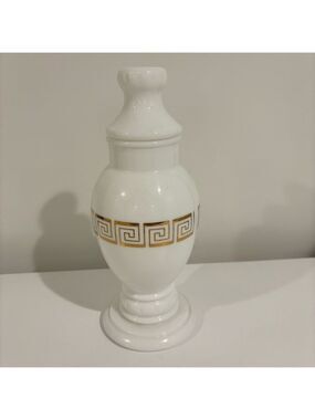 Vintage milkglass ginger jar gold Greek key design white jar with lid